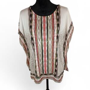 JM COLLECTION Women's Poncho Style Blouse Top Large Striped Tribal Polyester